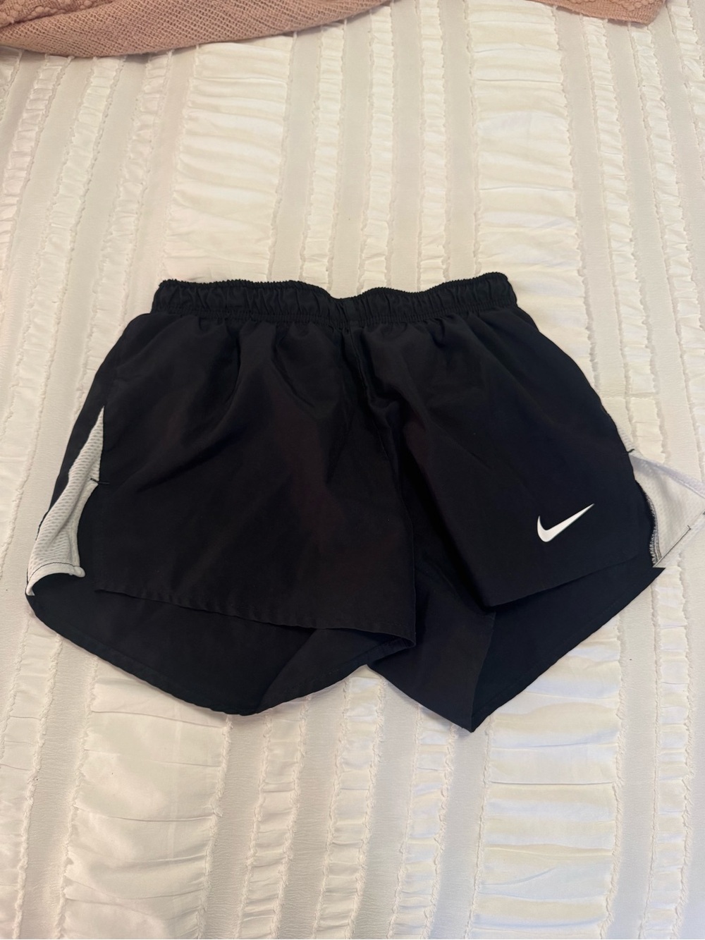 Nike Women's Black Athletic Shorts with White Swoosh